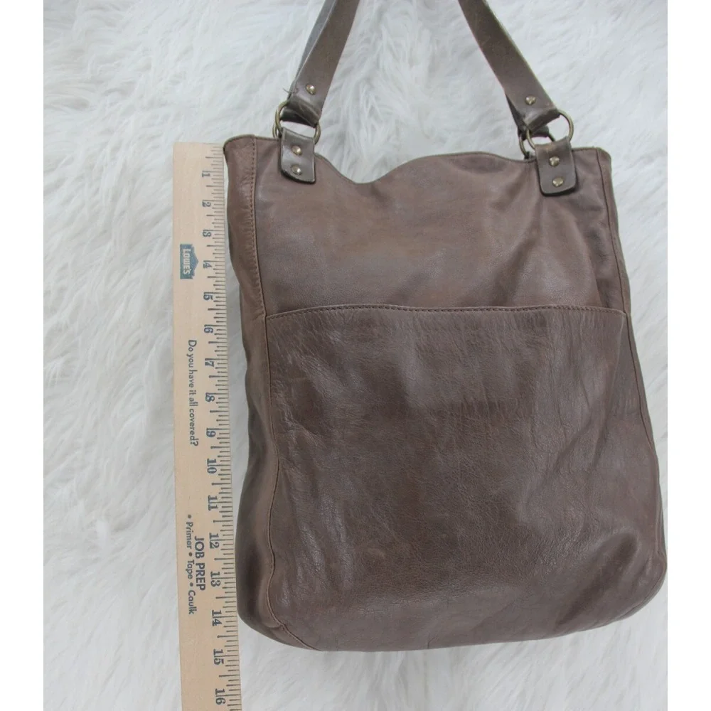 J Jill brown Leather satchel tote bag purse unstructured zip large front pocket